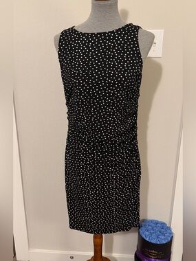 Ann Taylor Black Midi Dress with White Polka Dots